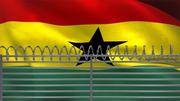 Digital Animation Barbed Wire Fence Waving Ghana Flag White Background — Stock Video