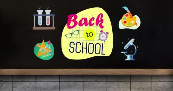 Animación Digital Los Iconos Texto Concepto Escolar Back School Que — Vídeos de Stock