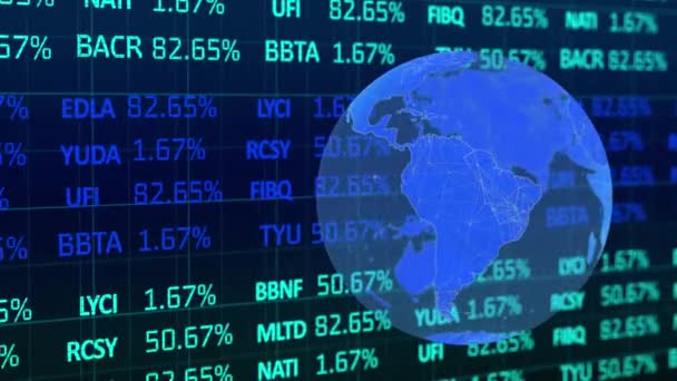 黒い背景を背景に世界中の株式市場のデータ処理のデジタルアニメーション 世界経済の株式市場の概念 — ストック動画