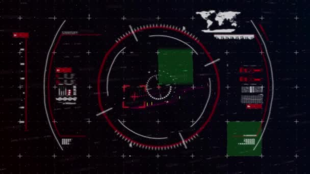 Digitale Animatie Van Scope Scanning Financiële Gegevensverwerking Tegen Zwarte Achtergrond — Stockvideo