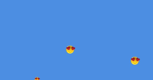 Animacja Wielu Emoji Czerwonymi Sercami Uwielbia Ikony Unoszące Się Niebieskim — Wideo stockowe