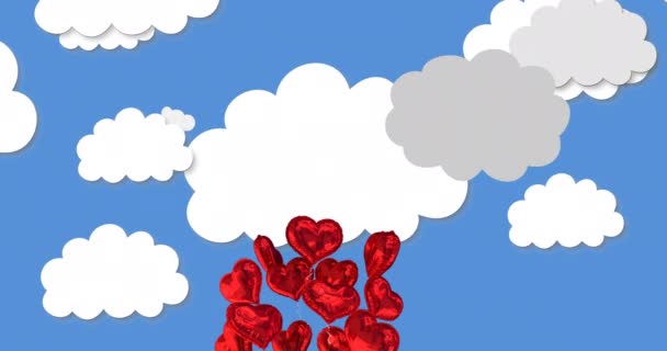 Animation Multiple Digital Red Heart Shaped Balloons Love Icons Floating — Stock Video