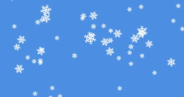 Animation Mehrerer Glühender Schneeflocken Die Vor Blauem Hintergrund Fallen Konzept — Stockvideo