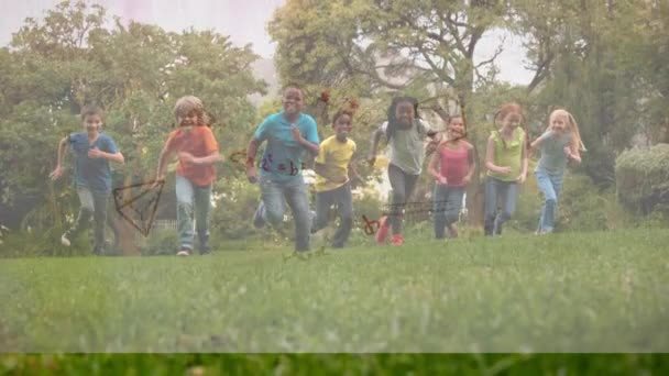 Animazione Equazioni Matematiche Fluttuanti Gruppo Bambini Multietnici Che Giocano All — Video Stock