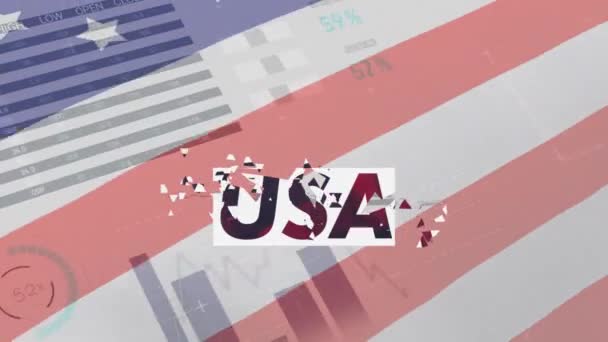 Digital Composite Video Usa Text Waving Flag Financial Data Processing — Stock Video