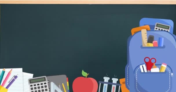 Animation Numérique Sac Dos Bleu Plusieurs Icônes Concept Scolaire Déplaçant — Video