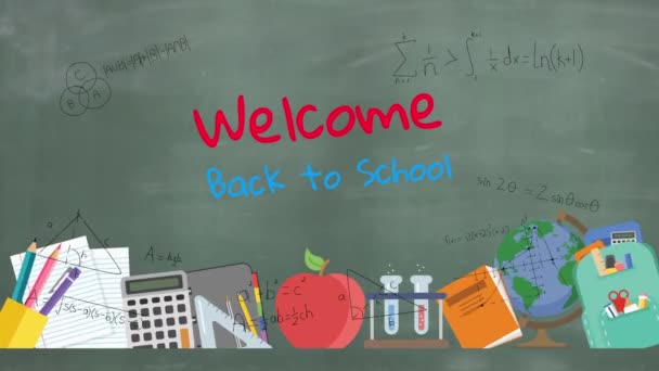 Animation Numérique Welcome Back School Text Icônes Concepts Scolaires Multiples — Video