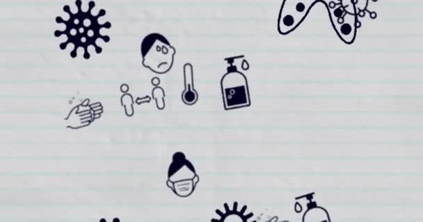 Animation Icônes Bleues Personnes Avec Des Masques Faciaux Des Poumons — Video
