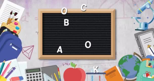 Animation Board Text Back School School Pictograms Floating Mathematical Equations — Stock Video