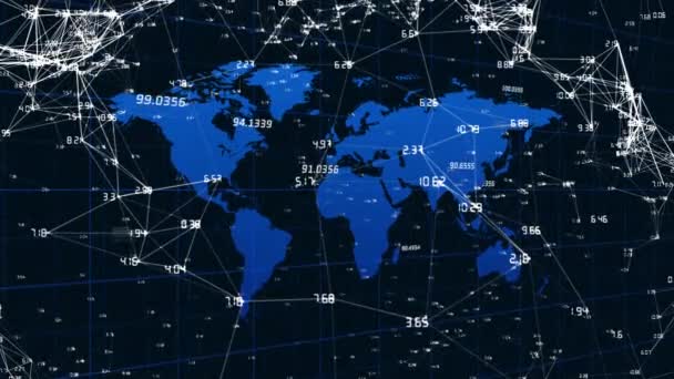 Animación Digital Red Conexiones Aumento Números Mapa Del Mundo Contra — Vídeo de stock