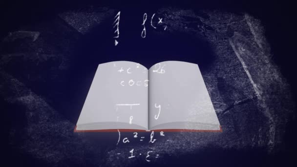 Vídeo Compuesto Digital Ecuaciones Matemáticas Fórmula Moviéndose Sobre Libro Abierto — Vídeos de Stock