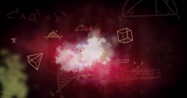 Animation Mehrerer Fließender Mathematischer Gleichungen Auf Schwarzem Hintergrund Bildung Zurück — Stockvideo