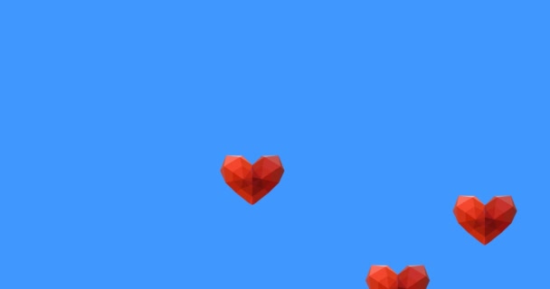 Animatie Van Meerdere Digitale Rode Hart Liefde Pictogrammen Zweven Blauwe — Stockvideo