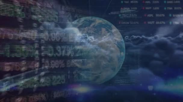 Animación Digital Del Procesamiento Datos Del Mercado Valores Sobre Globo — Vídeos de Stock