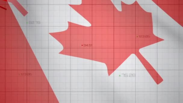 Digital Vídeo Composto Processamento Dados Financeiros Contra Bandeira Canadá Acenando — Vídeo de Stock