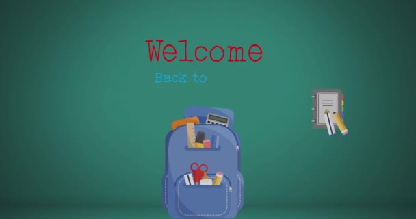 Digitální Animace Welcome Back School Text Multiple School Concept Icons — Stock video