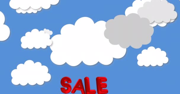 Animace Červené Prodej Balón Plovoucí Modré Obloze Mraky Pozadí Globální — Stock video