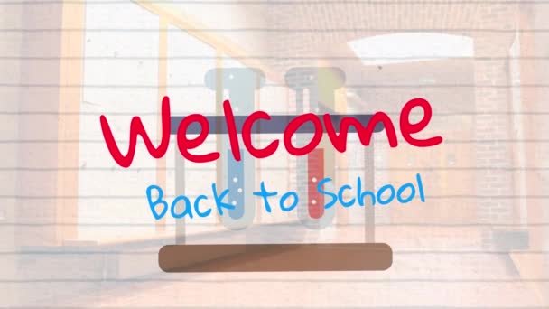 Digitale Video Van Welcome Back School Text Reageerbuisjes Tegen Schoolgang — Stockvideo