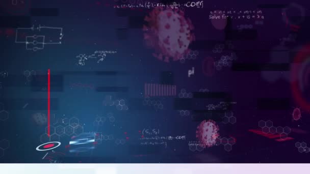 디지털 인터페이스 그래프 방정식의 애니메이션검은 코로나 바이러스 대유행의 디지털화 이미지 — 비디오