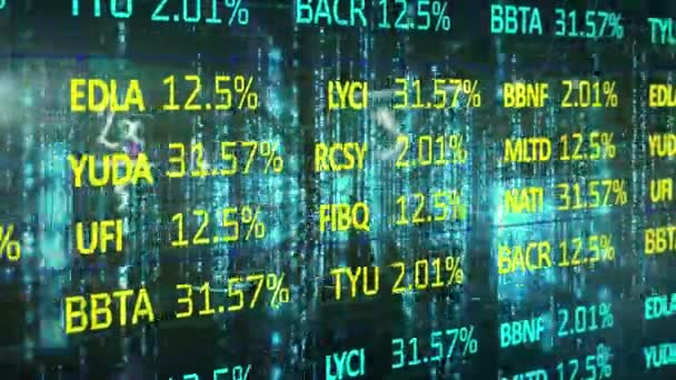 Digital Animering Aktiemarknaden Databehandling Mot Glödande Blå Bakgrund Begreppet Börs — Stockvideo