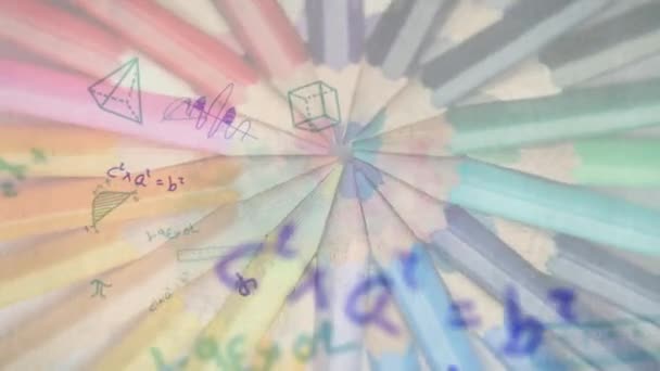 Animace Plovoucích Více Matematických Rovnic Více Barevnými Tužkami Pozadí Vzdělání — Stock video