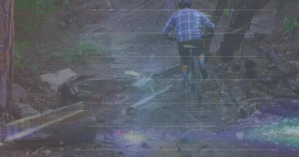 손으로 방정식을 배경으로 속에서 사람이 자전거를 다니는 기록하는 애니메이션 디지털 — 비디오