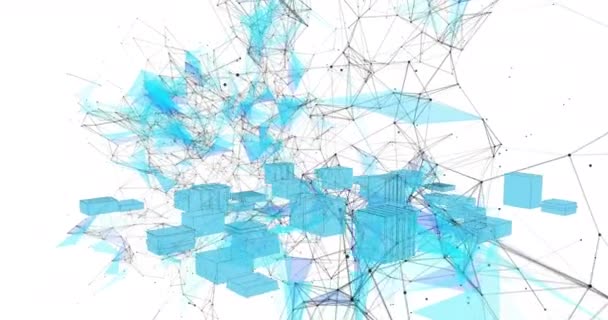 Animazione Interfaccia Digitale Filatura Blu Brillante Modello Architettonico Paesaggio Urbano — Video Stock