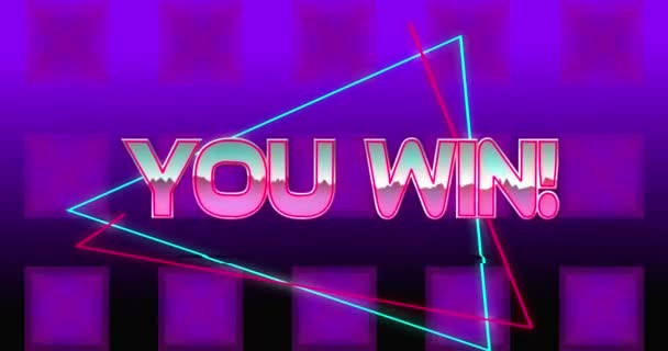 Animation Video Game Screen You Win Text Pink Metallic Letters — Stock Video