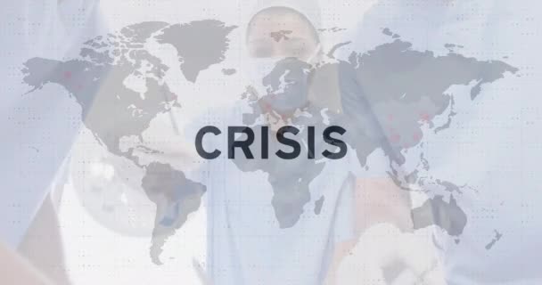Covid 19的动画在医生的作品和世界地图上 Global Covid Pandemic Concept Digital Generated Image — 图库视频影像