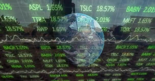 Animation Der Statistischen Erfassung Von Finanzdaten Über Den Globus Und — Stockvideo