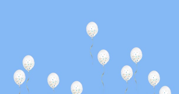 Animation Multiple Digital White Spotted Balloons Icons Floating Blue Background — Stock Video