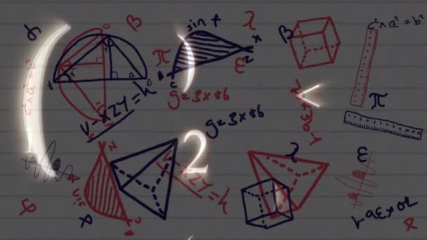 Animatie Van Meerdere Zwevende Wiskundige Symbolen Met Wiskundige Vergelijkingen Achtergrond — Stockvideo