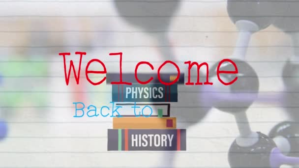 연구실에 반대하는 텍스트로 돌아온 환영하는 디지탈 애니메이션 — 비디오