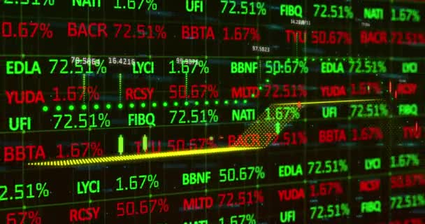 闇を背景とした財務データ処理に関する株式市場データ処理のデジタルアニメーション 世界経済株式市場とグローバル金融 — ストック動画