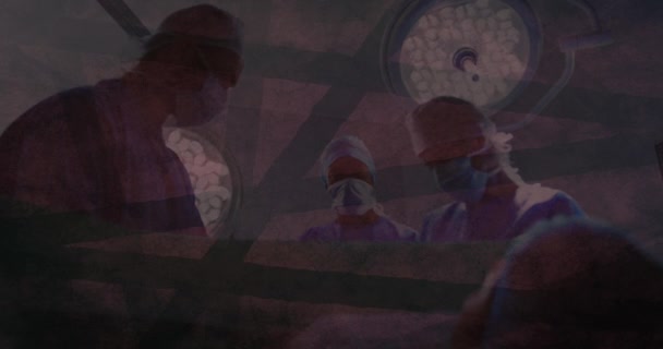 수술하는 수술실의 모양과 조명의 애니메이션 코로나 바이러스 대유행의 디지털화 이미지 — 비디오