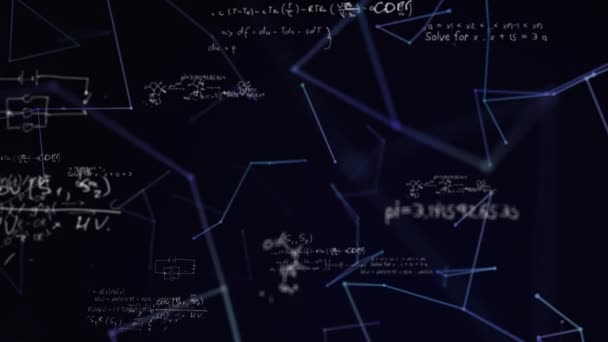 Digitale Animatie Van Blauw Netwerk Van Verbindingen Wiskundige Vergelijkingen Tegen — Stockvideo
