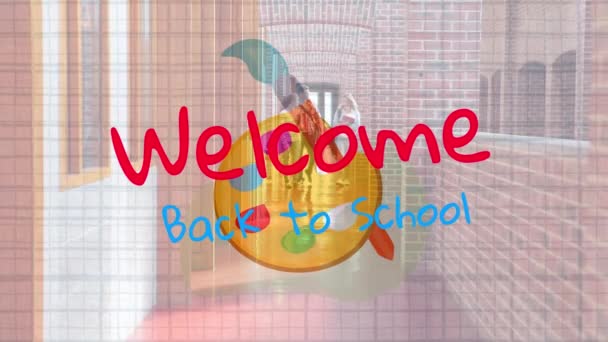 Animación Digital Welcome Back School Texto Paleta Colores Contra Los — Vídeos de Stock