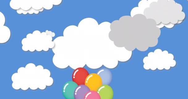 Animace Více Digitálních Vícebarevných Balónů Ikon Vznášejících Modré Obloze Mraky — Stock video