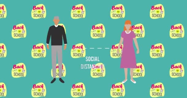 Animazione Digitale Icone Uomo Donna Che Mantengono Distanze Sociali Verso — Video Stock