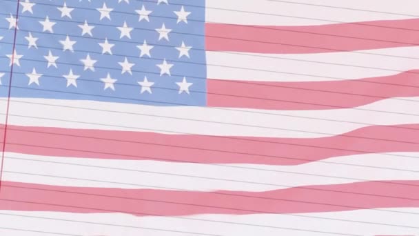 Animatie Van Zwevende Wiskundige Vergelijkingen Golvende Amerikaanse Vlag Achtergrond Onderwijs — Stockvideo