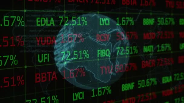 Digitale Animatie Van Stock Market Dataverwerking Hele Wereld Tegen Zwarte — Stockvideo