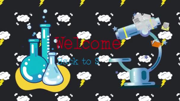 Okul Metnine Mikroskoba Laboratuvar Deney Tüplerine Çoklu Bulut Gök Gürültüsü — Stok video