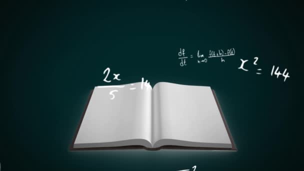 Video Composito Digitale Equazioni Matematiche Formula Che Muovono Libro Aperto — Video Stock