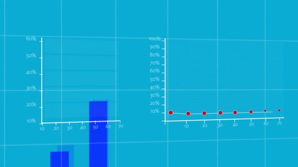 Digitale Animation Der Finanzdatenverarbeitung Über Gitterlinien Vor Blauem Hintergrund Globale — Stockvideo