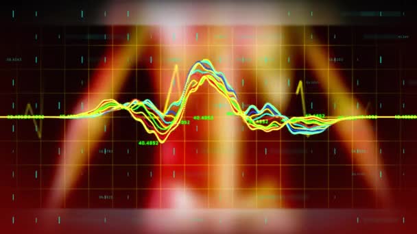 Animação Digital Processamento Dados Financeiros Sobre Linhas Grade Contra Modelo — Vídeo de Stock