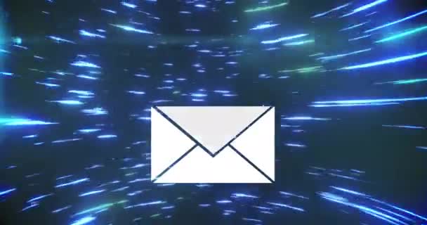 Animation Digital Interface Email Message Envelope Icons Spinning Blue Light — Stock Video