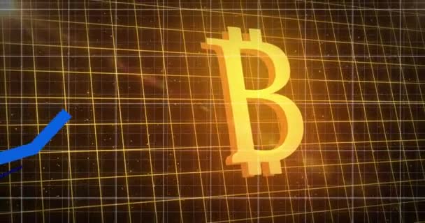Arka Planda Altın Bitcoin Sembolü Üzerinde Finansal Veri Işlemesi Olan — Stok video
