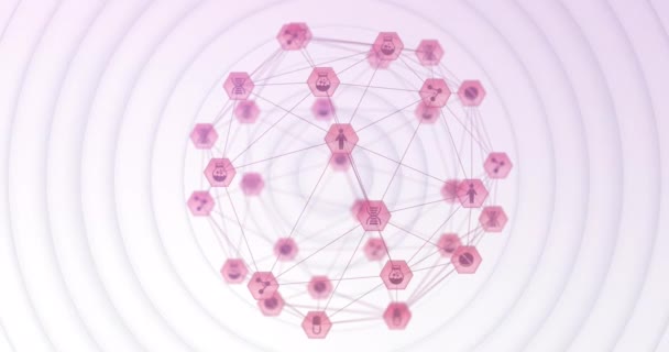 Animación Red Iconos Conexión Sobre Círculos Blancos Movimiento Concepto Tecnología — Vídeos de Stock