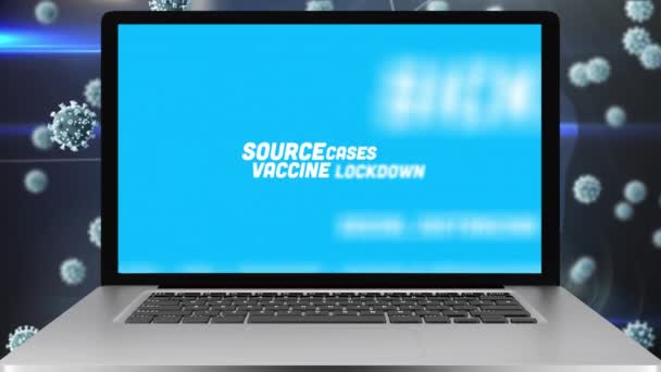 Digital Animation Coronavirus Concept Texts Laptop Screen Covid Cells Moving — Stock Video