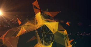 Siyah zemin üzerinde yüzen matematiksel denklemler üzerinde şekillerle bağlantı ağının animasyonu. Dijital ağ teknolojisi konsepti dijital olarak oluşturuldu.